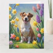 Carte Peinture de fleurs de printemps de chien Jack Russ (Devant)