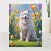 Carte Peinture de fleurs de printemps de chien Samoyède (Devant)