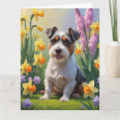 Carte Peinture de fleurs de printemps de chien Terrier A (Devant)
