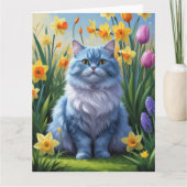 Carte Peinture de fleurs de printemps du chat bleu orien (Devant)