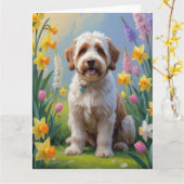 Carte Peinture de fleurs printanières Bernedoodle  (Fleur jaune)