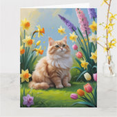 Carte Peinture de fleurs printanières de chat angora tur (Fleur jaune)