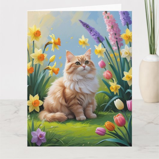 Carte Peinture de fleurs printanières de chat angora tur (Devant)