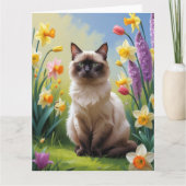 Carte Peinture de fleurs printanières de chat siamois (Devant)