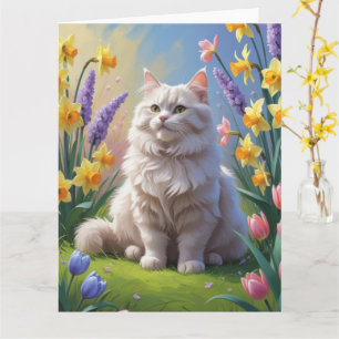 Carte Peinture de fleurs printanières de chat sibérien