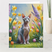 Carte Peinture de fleurs printanières de chat Sphynx (Devant)