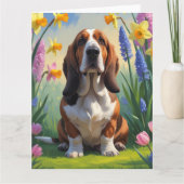 Carte Peinture de fleurs printanières de chien Basset Ho (Devant)