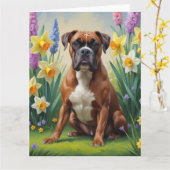 Carte Peinture de fleurs printanières de chien Boxer (Fleur jaune)
