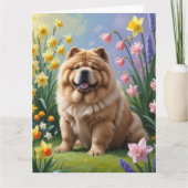 Carte Peinture de fleurs printanières de chien Chow Chow (Devant)