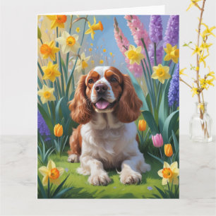 Carte Peinture de fleurs printanières de chien Cocker Sp
