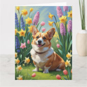 Carte Peinture de fleurs printanières de chien Corgi  (Devant)