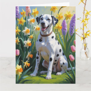Carte Peinture de fleurs printanières de chien dalmate