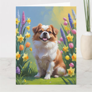 Carte Peinture de fleurs printanières de chien Japonais