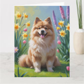 Carte Peinture de fleurs printanières de chien Keeshond  (Devant)