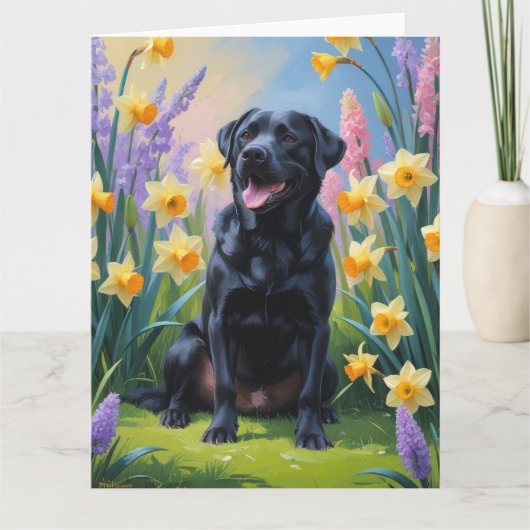 Carte Peinture de fleurs printanières de chien Labrador  (Devant)