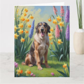 Carte Peinture de fleurs printanières de chien Lévrier (Devant)