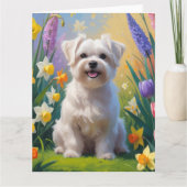 Carte Peinture de fleurs printanières de chien maltais (Devant)
