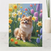 Carte Peinture de fleurs printanières de chien Poméranie (Devant)