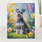 Carte Peinture de fleurs printanières de chien Schnauzer (Devant)