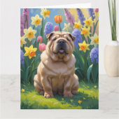 Carte Peinture de fleurs printanières de chien Shar Pei (Devant)