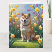 Carte Peinture de fleurs printanières de chien Shiba Inu (Devant)