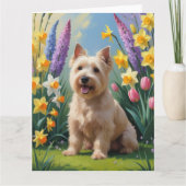 Carte Peinture de fleurs printanières de chien Terrier B (Devant)