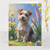 Carte Peinture de fleurs printanières de chien Terrier B (Fleur jaune)