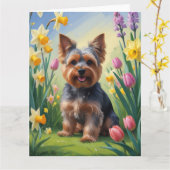 Carte Peinture de fleurs printanières de chien Terrier d (Fleur jaune)