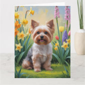 Carte Peinture de fleurs printanières de chien Yorkipoo (Devant)
