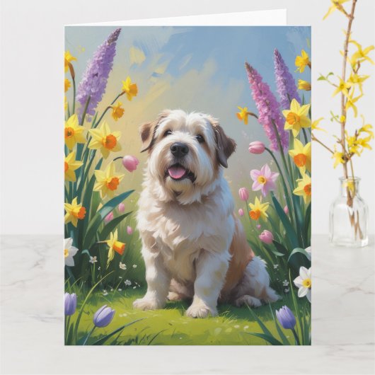Carte Peinture de fleurs printanières de vieux chien de  (Fleur jaune)