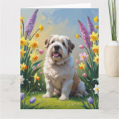 Carte Peinture de fleurs printanières de vieux chien de (Devant)