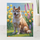 Carte Peinture de fleurs printanières du chien Akita (Devant)