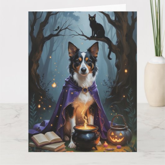 Carte Peinture de Halloween fantaisiste de chien Kelpie (Devant)