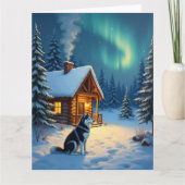 Carte Peinture de Noël de cabane enneigée avec Husky de (Devant)