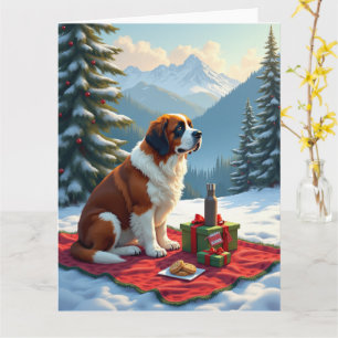 Carte Peinture de Noël Pique-Nique d'Hiver St. Bernard
