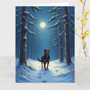 Carte Peinture de Noël Randonnée en forêt étoilée Rottwe
