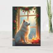Carte Peinture de Noël Samoyède sous le gui (Devant)