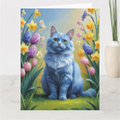 Carte Peinture de printemps de chats bleu russe (Devant)