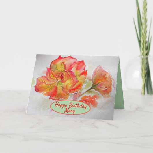 Carte Peinture de rose aquarelle orange jardin floral (Devant)