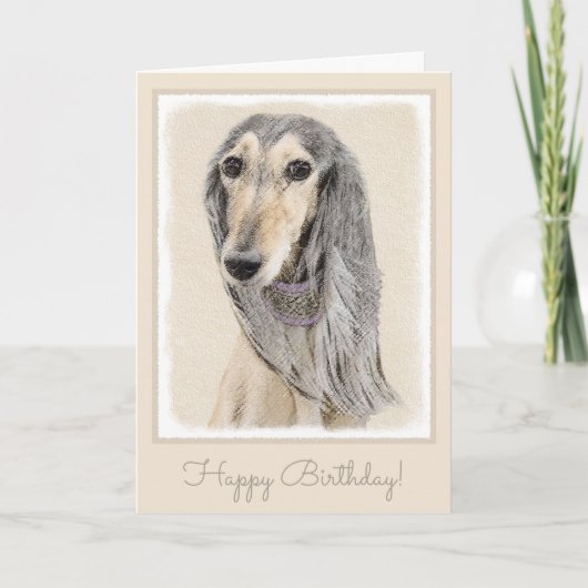 Carte Peinture de Saluki (faon) - art original mignon de (Devant)