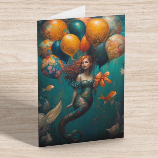 Carte Peinture de sirène Ballons d'anniversaire