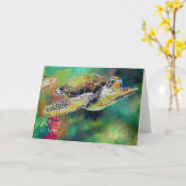 Carte Peinture de soie de la tortue verte (Fleur jaune)