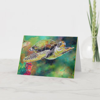 Carte Peinture de soie de la tortue verte