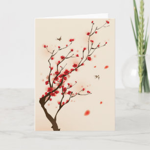 Carte Peinture de style oriental, fleur de prune au prin