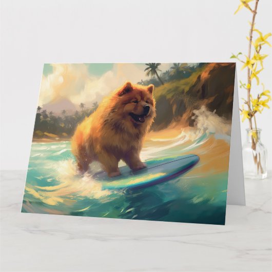 Carte Peinture de surf de la plage de Chow Chow (Fleur jaune)