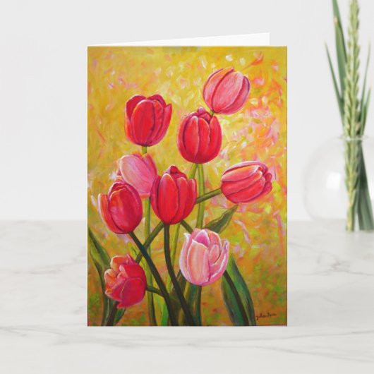 Carte Peinture de tulipes roses et rouges (Devant)