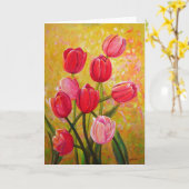 Carte Peinture de tulipes roses et rouges (Fleur jaune)