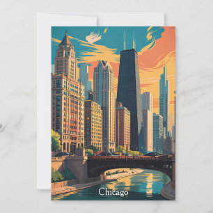 Carte Peinture de voyage vintage Chicago Illinois Skylin