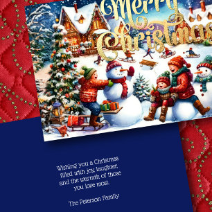 Carte Peinture d'enfants Hiver amusant Snowmen Dormir