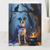 Carte Peinture d'Halloween blanc Heeler Chien Whimsical (Devant)